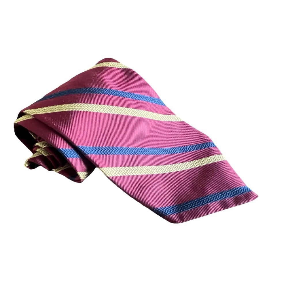 Brooks Brothers Makers REPP Silk USA Made Tie Burgundy Blue Striped Short 56"